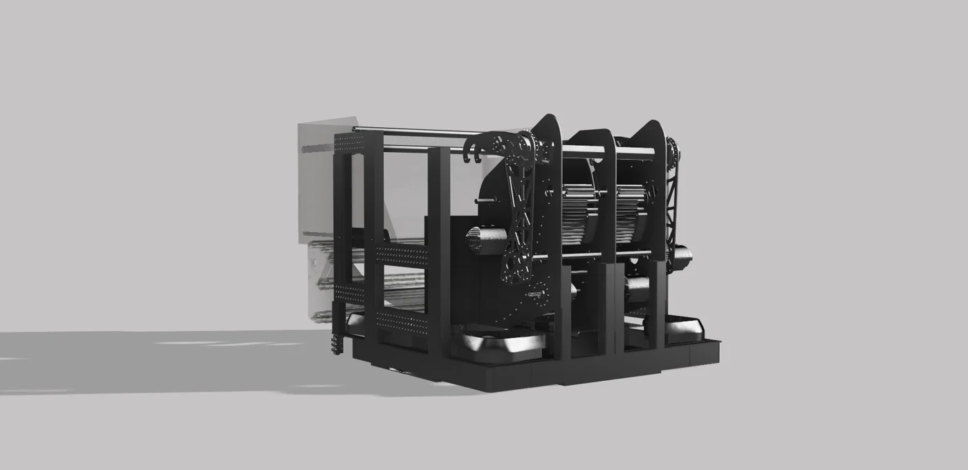 A CAD rendering of Team 867’s 2026 FRC robot design.
